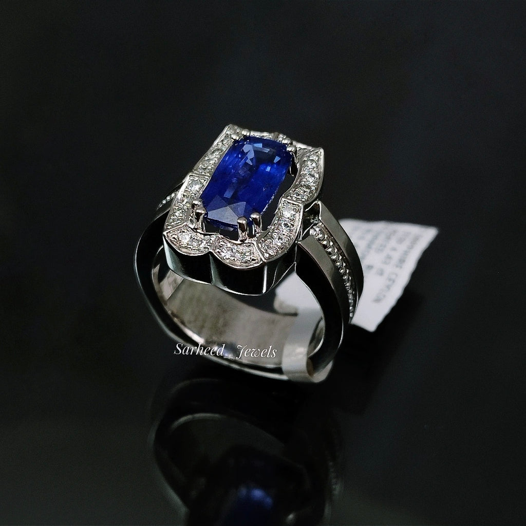 Natural Sapphire and Diamond Men Ring