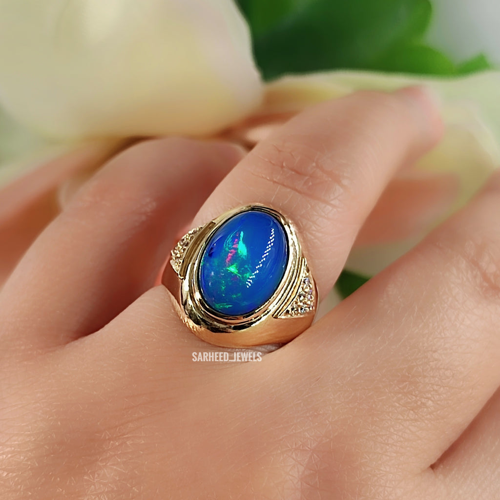 Natural Opal and Diamond Gold Ring