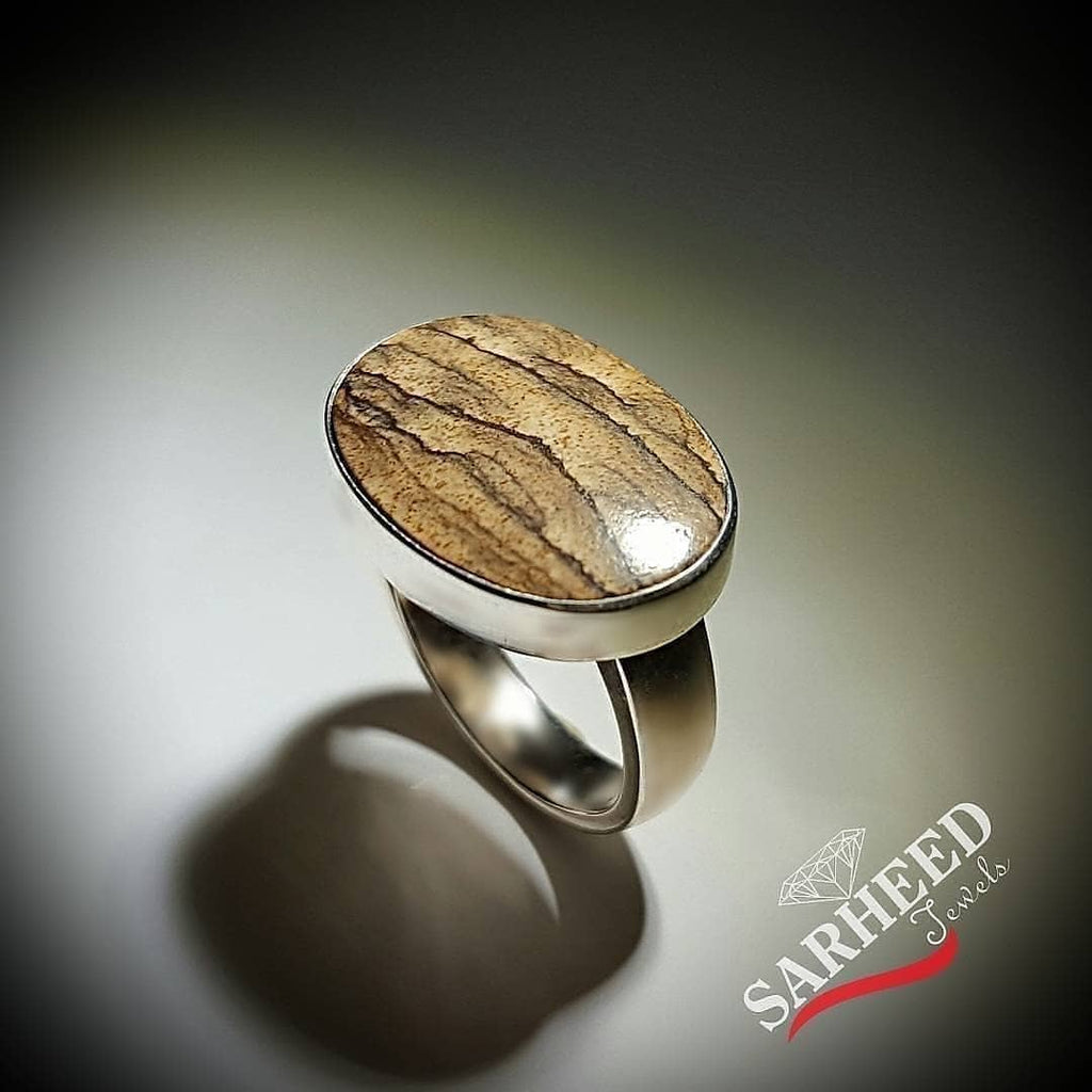 Natural Jasper sterling silver ring. خاتم فضة مع حجر جاسبر طبيعي